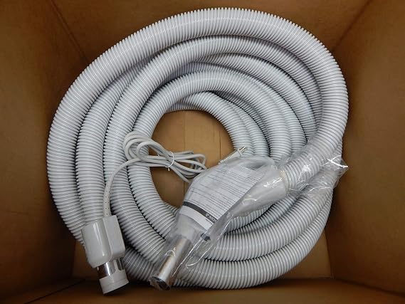 Plastiflex 35ft Electric Hose, Plastic, Central Vacuum Hose, Grey/Silver, 1.5" Wall End Cuff, 8ft Pigtail, 7.29lbs