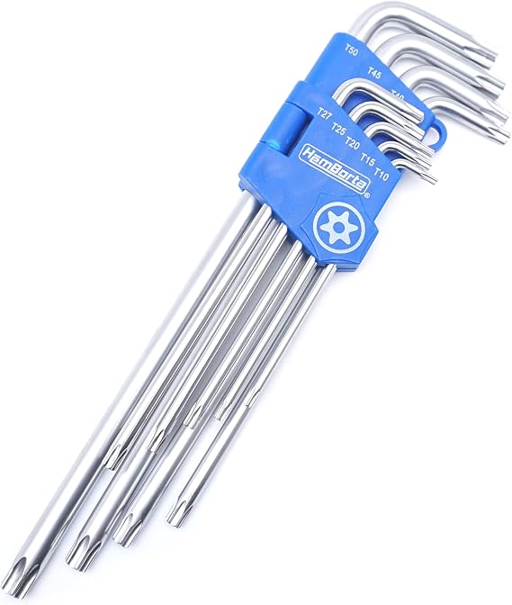 Extra Long Torx Security Key Set 9pc, T10-T50 Star, Satin