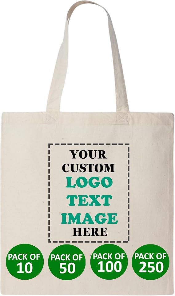 10 | 50 | 100 | 250 Pack Custom Bags, Bulk Custom Logo Bag for Business, Personalized Reusable Bags for Business