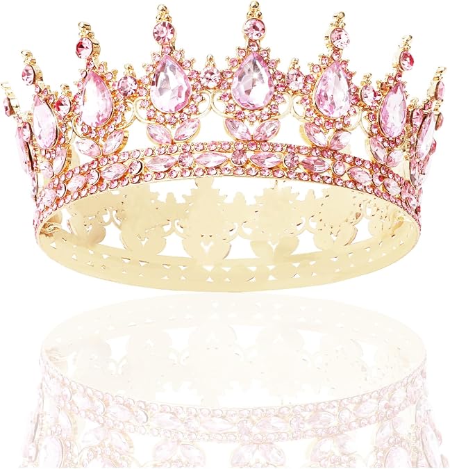 CAVETEE Crystal Crowns for Women Full Round Queen Tiara for Women Bridal Wedding Prom Princess Birthday Decorations Birthday Crown Cake Topper