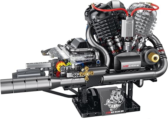 muuchuu Technik V2 Engine Building Toy with Light Sound Spray Motor Set, Motorcycle Engine that Work Brick Kit Adult, Model Motorbike Engine DIY Hobby STEM Toy Gifts for Kids Teens 14+