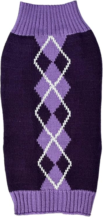 Argyle Knit Pet Sweaters Clothes for Medium Dogs, Classic Purple Large (L) Back Length 16"