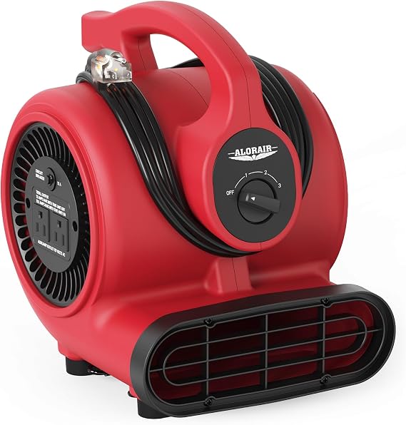 ALORAIR 600 CFM Air Mover Blower Fan for Industrial, Workshop, and Home Use - 3 Speeds, 5 Adjustable Angles and Daisy Chain - Ideal for Water Damage Restoration and Plumbing - GF600A Red