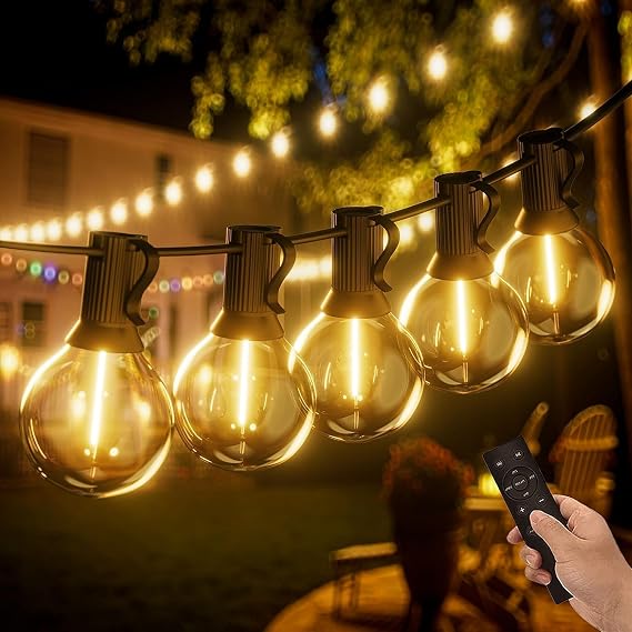 45M Outdoor Festoon Lights with Remote,IP44 G40 Dimmable [Energy Class G]