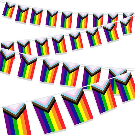 MARFOREVER 50 Pcs Progress Pride Flags Banner, 52.5 Ft Gay String Banner Small Rainbow LGBT Pennant Flags Bunting for Home Garden Bars Pride Month LGBT Party Rainbow Festival Decorations | Small Rainbow LGBT Pennant Flags Bunting, Home Garden Bars Pride Month Decorations, Rainbow LGBT Festival Party Supplies