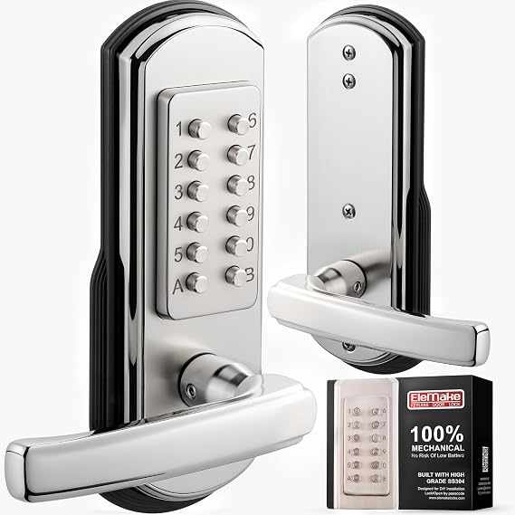 Left Handed Keyless Door Lock, Mechanical Keypad Door Lock with Handle, Heavy Duty Door Lever Lock Combination Security Digital Code, Stainless Steel 304 (Not Deadbolt)