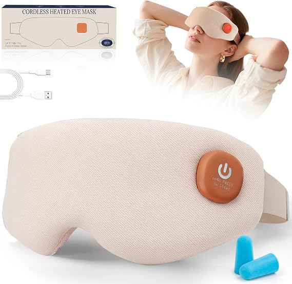 Heated Eye Mask, Cordless Warm Eye Compress for Dry Eyes, Birthday Christmas Gifts for Women Men, Washable Eye Heating Pad for Travel, Eye Relief, Improved Sleep (Khaki)