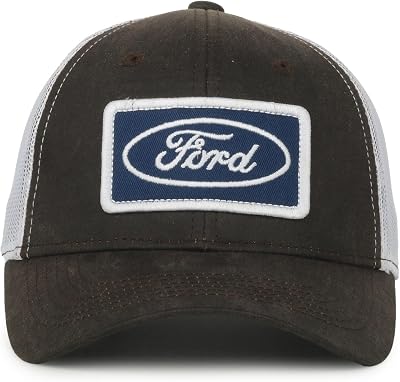 Ford Trucker Hat for Men Official Ford Logo Baseball Cap, Mesh Back Snapback, Adjustable, Dark BrownWhite