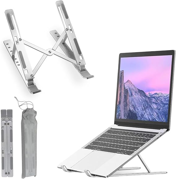 Laptop Stand Adjustable 7-Level Foldable Aluminum Riser, Portable Laptop Holder for Desk, Compatible with 9-15.6 Inch Laptops, Ergonomic & Sturdy