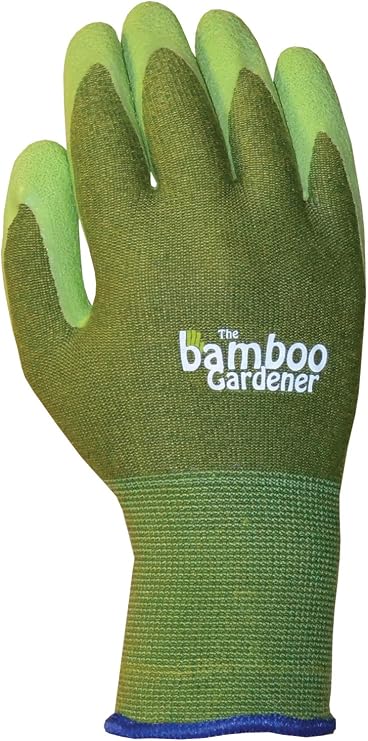 C5301L The Bamboo Gardener Work Gloves, Made of Sustainable Bamboo Rayon Fiber, Durable Natural Rubber Palm and Fingers, Large, Green