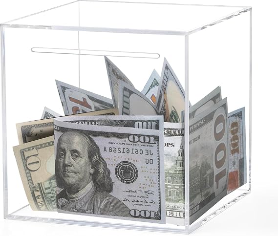 Clear Acrylic Piggy Bank, Unopenable Money Box for Coins - 5.9" | Clear Acrylic Shows Savings, Break-To-Open Prevents Withdrawals, Holds Coins & Bills, for Adults & Kids Needing Control
