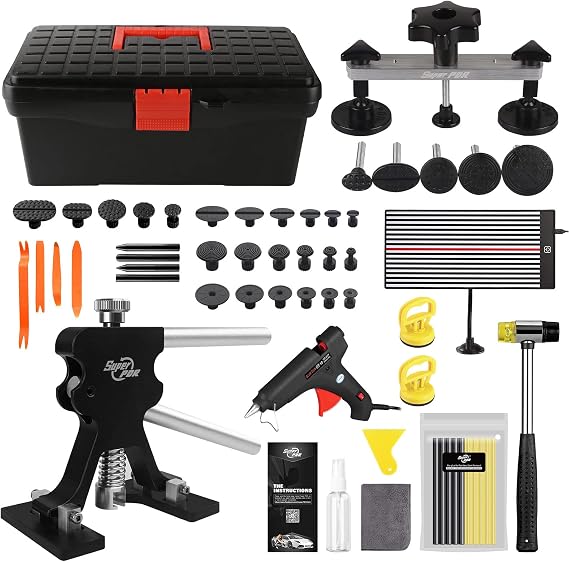 Super PDR Dent Puller Kit, Car Dent Removal Kit with Dent Puller, 100W Glue Gun and LED Lined Dent Board, Paintless Dent Repair Tools for Dent Removal, Suitable for Car Dent