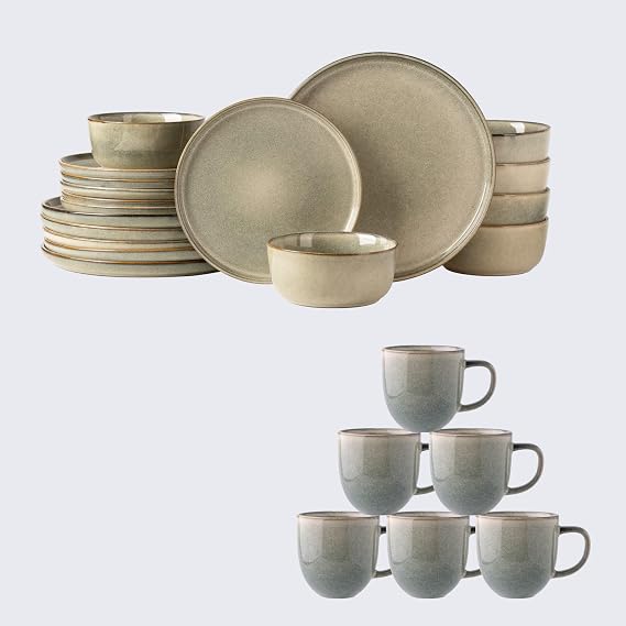 AmorArc 24PCS Ceramic Dinnerware Sets,Handmade Reactive Glaze Plates and Bowls Sets,Highly Chip and Crack Resistant | Dishwasher & Microwave Safe Dishes Set, Service for 4 (24pc)