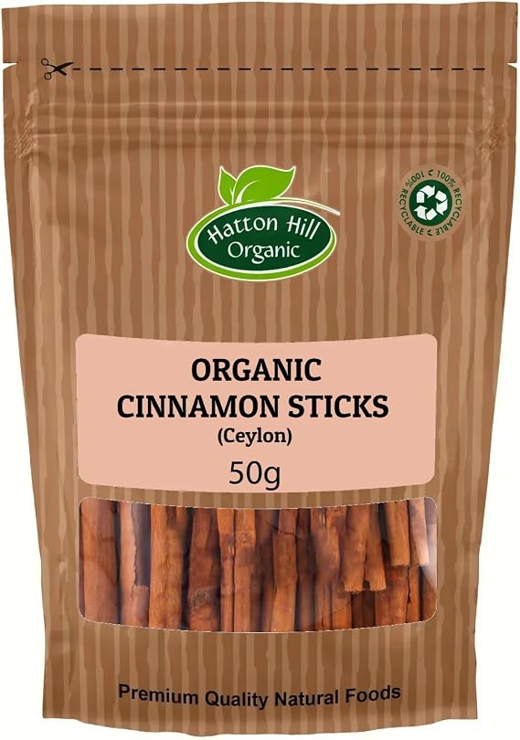 Organic Ceylon Cinnamon Sticks 50g by Hatton Hill Organic | Delicate Sweet Flavour, Perfect for Baking, Teas & Savoury Dishes, 100% Natural