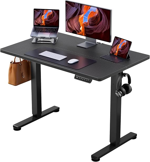 ErGear Electric Standing Desk, Adjustable Height Elevation Desk, Memory Computer, Home Office Desk, 40 x 24 Inches, Carbon Fiber Black