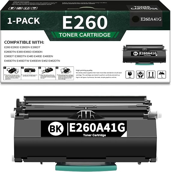 1 Pack E260 E260A41G High Yield Toner Cartridge Compatible for E260 E260d E260dn E260dt E260dtn E360 E360d E360dt E460 E460d E460dn E460dtn E460dw E462 E462dtn Printer (4,500 Page Yield)