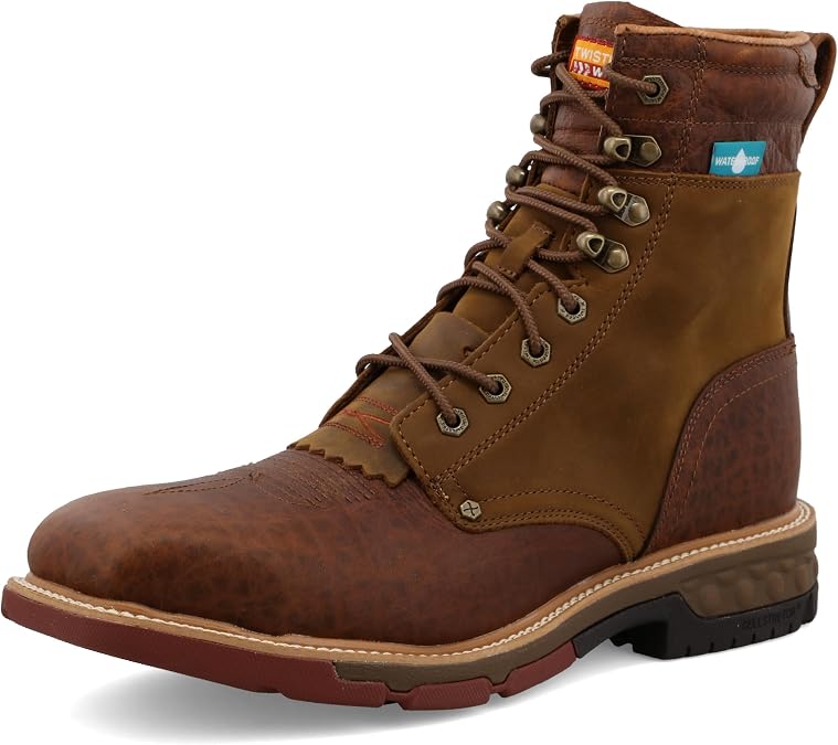 Twisted X Lacer 8in CellStretch Men's Distressed Saddle/Cognac Work Boot