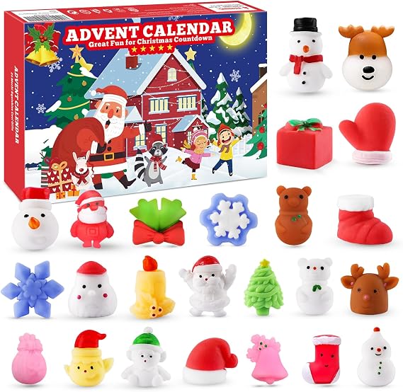 Christmas Squishies Advent Calendar 2025 Mochi Squishy Advent Calendar Christmas Countdown Calendar 24 Pieces Cute Mochi Squishy Toy - Party Favors Toys Xmas Gifts Advent Traditional Gifts Ideas