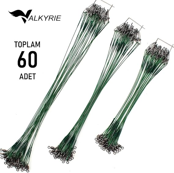 Valkyrie 60 Adet Çelik Fishing Leader Seti – Paslanmaz Çelik Olta Halatı Lider Teli 3 Boy Karışık