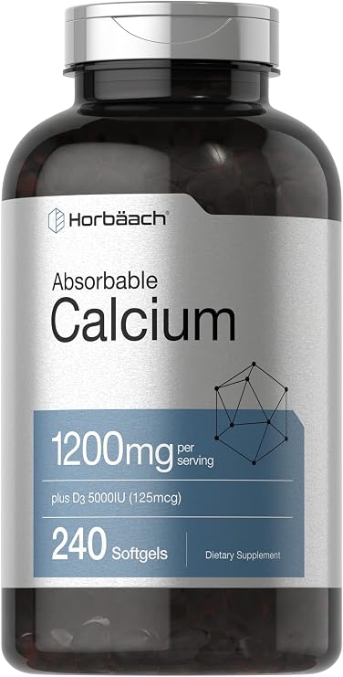 Horbaach Calcium 1200 mg with Vitamin D3 | 240 Softgels | 5000IU Vitamin D3 | Absorbable Calcium Supplement for Women and Men | Non-GMO, Gluten Free