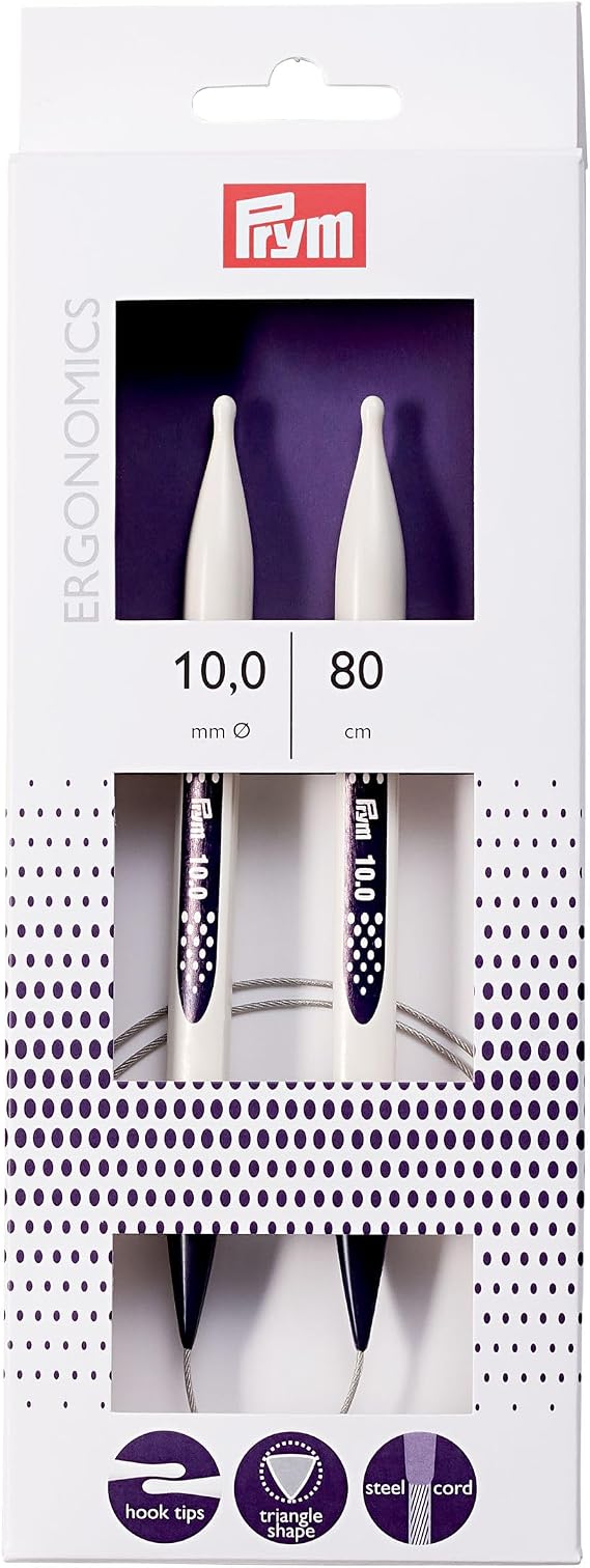 Prym Circular Knitting Pins/Needles, Ergonomic Design, 10mm x 80cm Length, High-Performance Synthetic Material, Multi-Colour, 17 x 3 x 1 cm