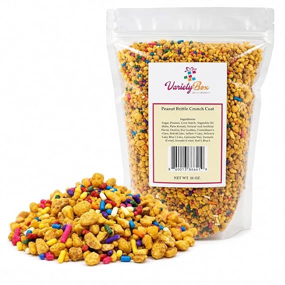 Peanut Brittle Crunch Coat Ice Cream Topping, 1 lb Resealable Bag Rainbow Sprinkle Crunchy Cone Dip, Dessert Topping for Sundaes, Soft Serve, Milkshakes, Waffle Cones, Caramel Apples & Baking