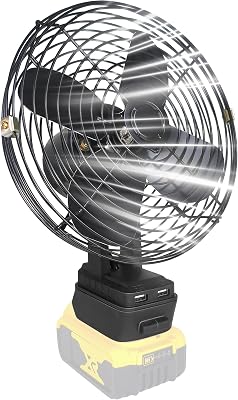 Battery Operated Fan Compatible For Dewalt 20V Battery.Camping Fan Cordless.With USB Port .Furnish AC Adapter, for Jobsite, Beach,Outdoor.Battery Not Included