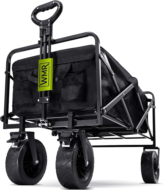 Heavy-Duty Collapsible Garden Wagon. Festival Trolley with Removable Fabric, Large Wheels, Folding Trolley for Festivals, Camping, Shopping & Picnics – 100kg Max Capacity, Black