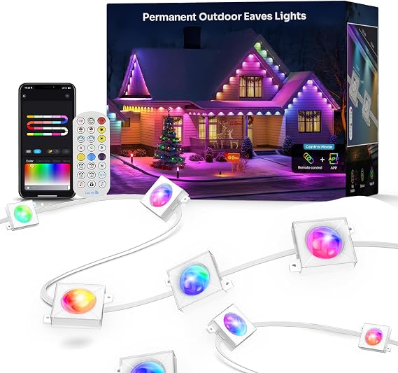 Permanent Outdoor Lights 100FT RGB+IC Eave Lights Music Mode