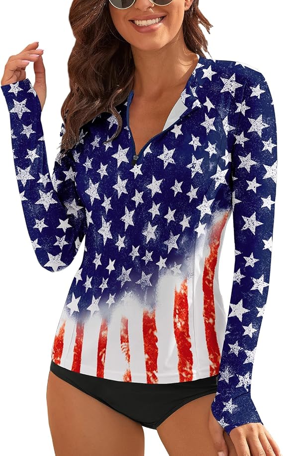 WOWENY Women's Rash Guard UPF 50+ Long Sleeve Swim Shirts Thumb Holes UV Sun Protection Bathing Suit Swimsuit No Bottoms&Bras
