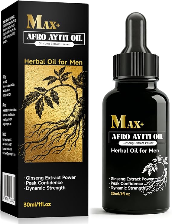 Max+ Afro Ayiti Oil for Men, Natural Herbal Extra Strength Care Oil, Male-Specific Body Massage Oil with A Non-Greasy Formula that Quickly Absorbs, Enhances Vitality