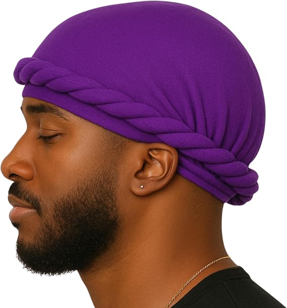 Veeta Superior Halo Turban Silk Satin Lined Head Wrap, Pre-Tied Durag for Men & Women, Turban Durag Wave Cap (Purple)