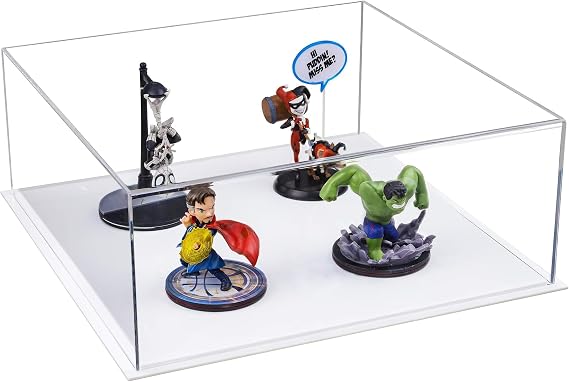 Acrylic Display Case Versatile Small Acrylic Boxes for Display with White Base Display Case for Collectibles, Action Figures, Models 15" x 15" x 6" Dustproof (BK07/A030A-WDS)