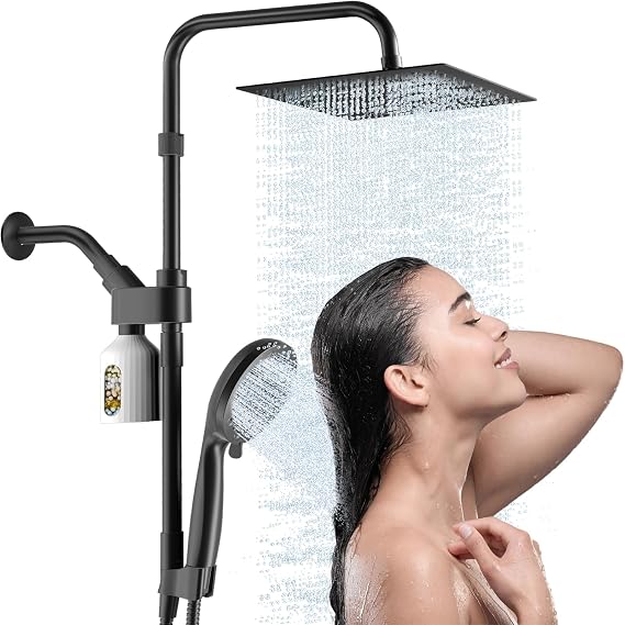 MIAOHUI Black Filtered Rainfall Shower Head with Handheld
