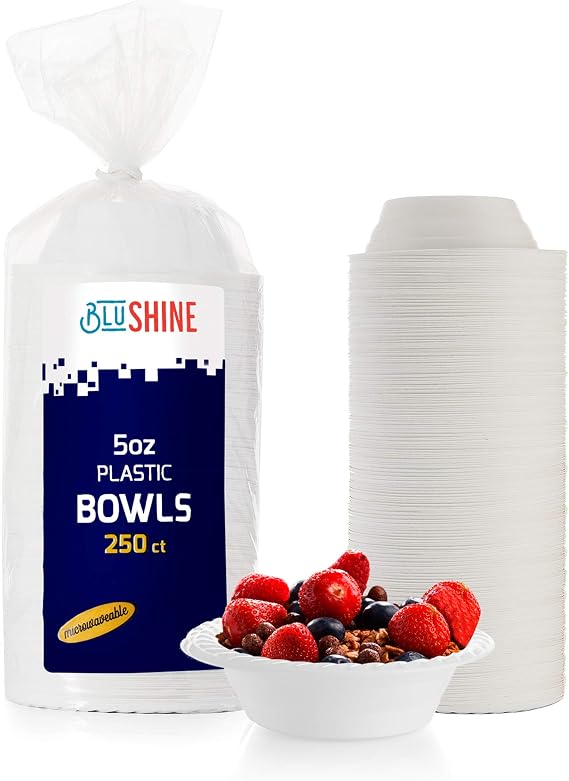 BluShine Plastic Bowls, Disposable Bowls Heavy Duty, Plastic Plates