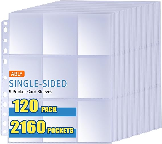 ABLY 2160 Pocket Single Sided Card Sleeves, 9-Pocket, for 3 Ring Binder
