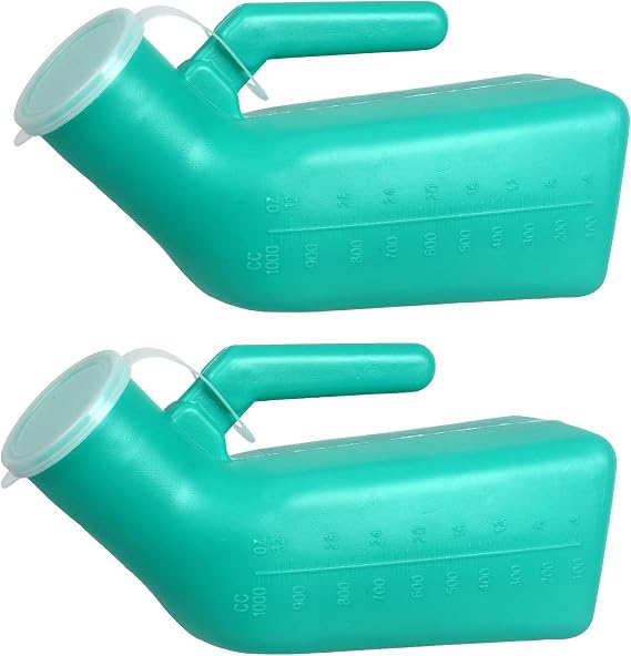 Atoke 2 Pack Portable Urine Bottle for Men, Thick & Durable Leak-Proof Urinal Bottle with Lid, Reusable Travel Urinal for Car, Camping, Outdoor