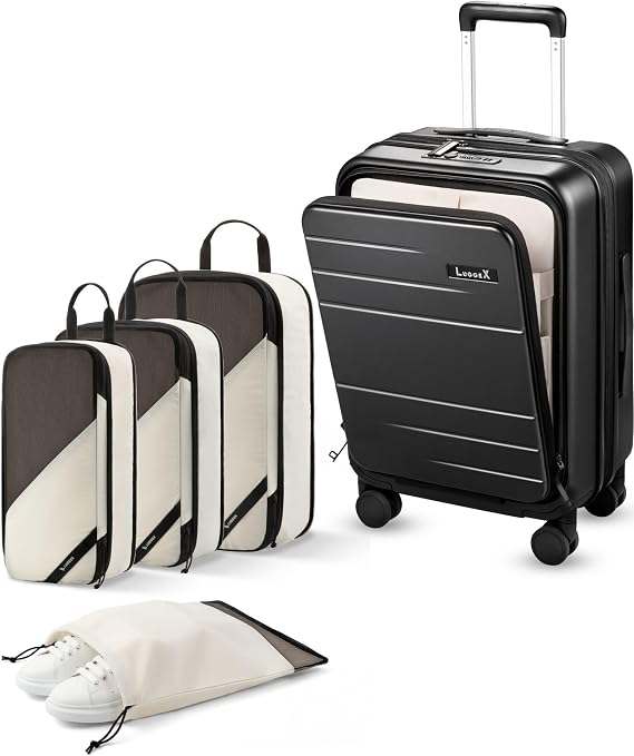 LUGGEX Carry On Luggage and 4 Set Packing Cubes Bundle Travel Essentials