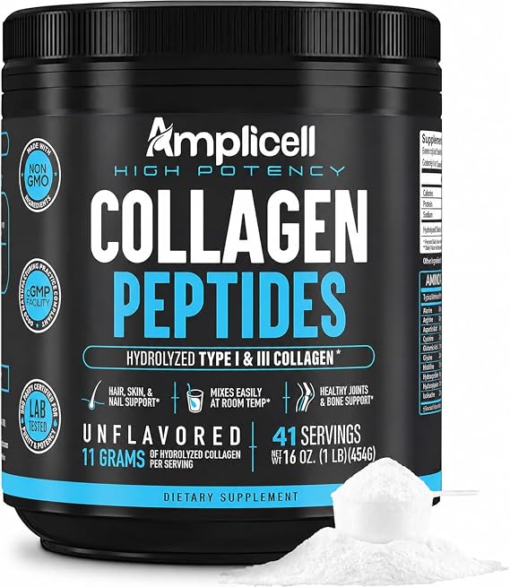 Collagen Peptides - 16 oz Hydrolyzed Collagen Powder - Type 1 & Type 3 Multi Collagen Protein Powder - Unflavored Collagen Peptides Powder - Collagen Protein Skin, Nails & Hair Supplement - 41 Servings