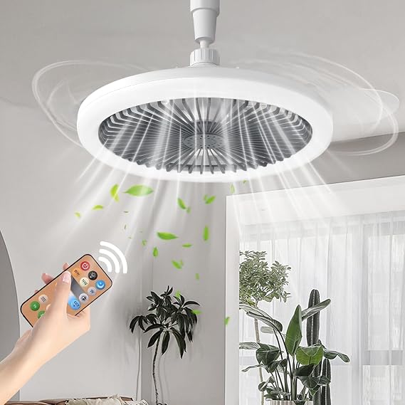 Himank Ceiling Fan with LED Lights, E27 30W Noiseless Ceiling Lamp, Remote Control, 1/2/4H Timing, 3 Color Dimmable LED, 3 Speeds, for Small Spaces Bedroom Home Office [Energy Class A]