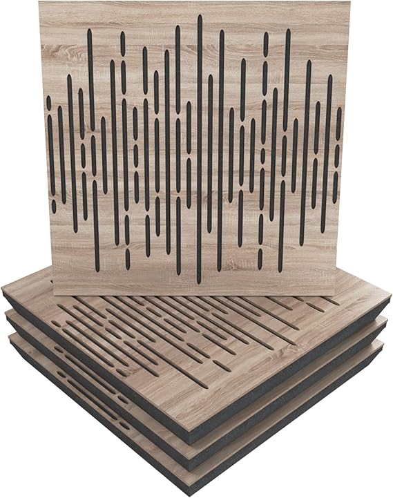 (4 Pack) Sound Absorption-Diffuse Acoustic Panel Wave for rec.studio | Wood laminated: (Sonoma)