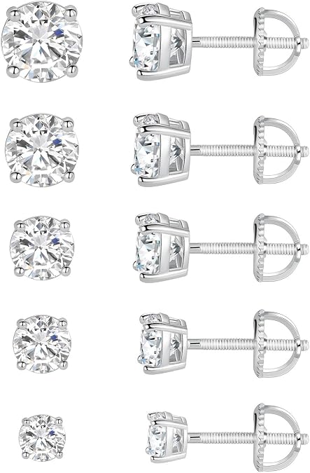 MDFUN Screw Back Stud Earrings Set for Women/Men,5 Pairs 18K Gold Plated Round Clear Cubic Zirconia Hypoallergenic Ear Pack Jewelry Gift