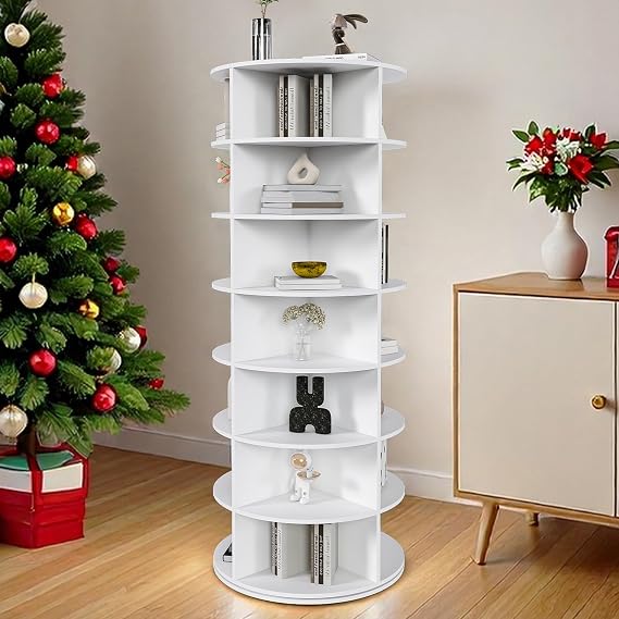 Rotating Shoe Rack Tower, Vertical Spinning Shoe Organizer, Free Standing 360 Revolving Lazy Susan Shoe Rack for Entryway (White, 7-Tier)