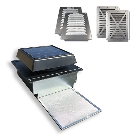 BIG AIR 400 CFM Solar Roof Vent Solar Powered Exhaust Fan for Shipping Containers, Sea Cans - High Airflow Ventilation for Heat & Moisture Control (FAN + 2 INTAKE VENTS W/SCREEN MESH)