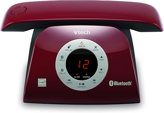 VTECH VS122-16 Retro-Design Cordless Phone: Bluetooth Connect to Cell, Call Blocker, Answering System, Full-Duplex Speakerphone