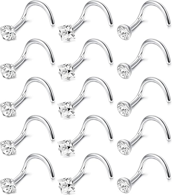 15Pcs Silver Nose Studs for Women Men Hypoallergenic 18G 20G