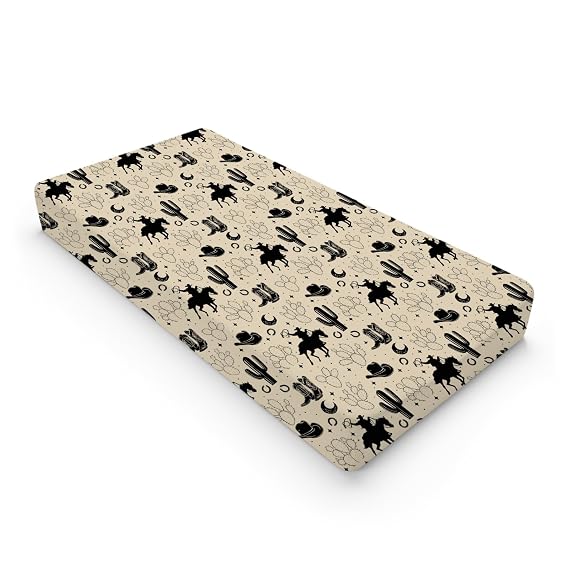 Vintage Western Cowboy Baby Changing Pad Covers Cowboy Horse Boots Hat Cactus Moon Diaper Changing Table Sheets for Boy Wild Plants Soft Breathable Stretch Fitted Nursery Changing Table Mat 32''x16''