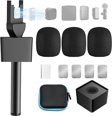 Mic Handle for DJIDJI Mini3, Microphone Holder for Rode Wireless GOHollyland LarkLavalier Mic, Universal Magnetic Mic Stand, Mic Holder with 3 Pop Filter for Vlogging, Interview, Podcast, Reports