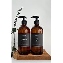 2'li Set 500ml Amber Kahverengi Cam Şişe Şampuan & Duş Jeli Siyah Etiketli (kahverengi(şampuan duş jeli))