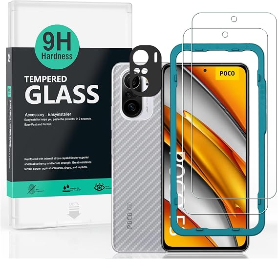 Ibywind 2 Pack Screen Protector For Xiaomi Poco F3/Redmi K40/K40 Pro 5G 6.43",9H Hardness Tempered Glass,With 1Pc Camera Lens Protector,1Pc Back Carbon Fiber Film,Easy to Install